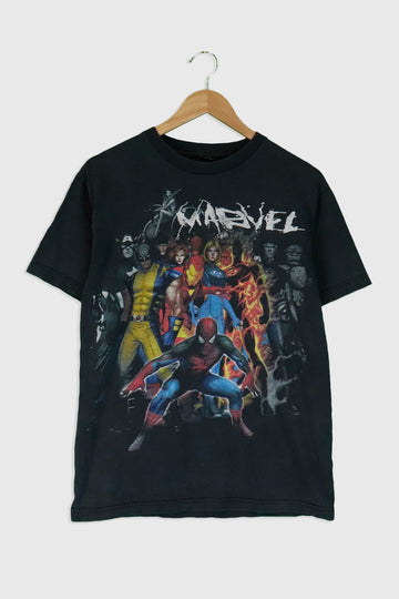 Vintage Marvel Mad Engine All Heros Comic T Shirt Sz L
