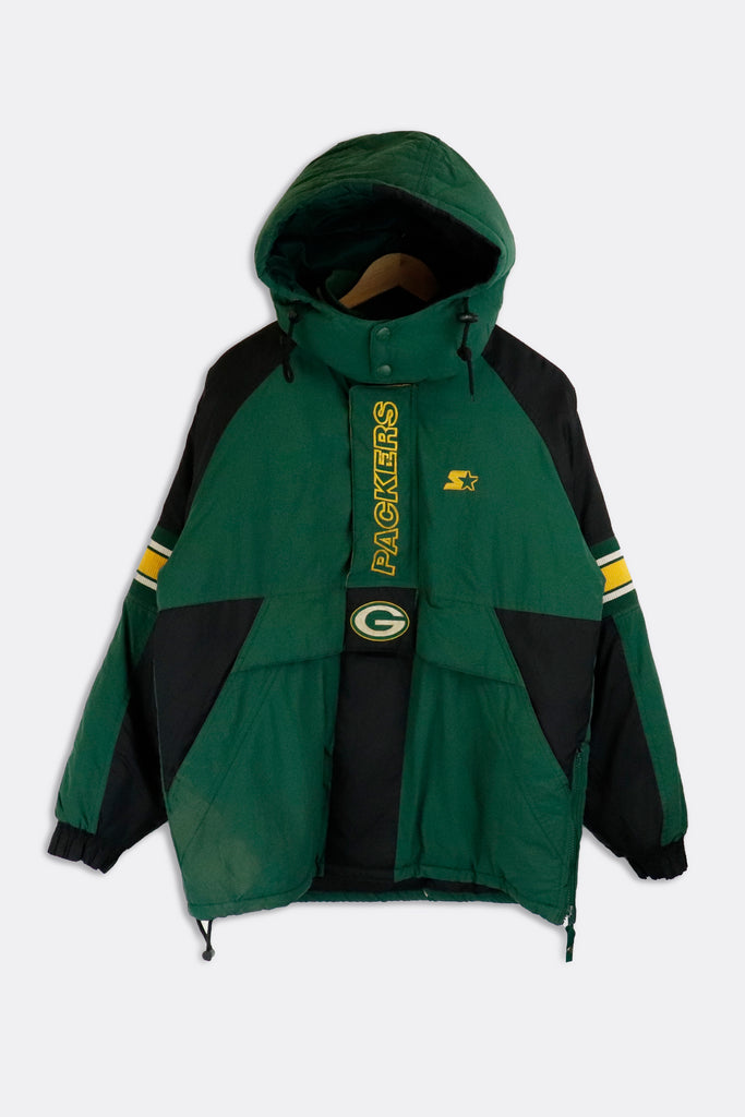 Vintage Starter Green Bay Packers Quarter Zip Up Removable Hood